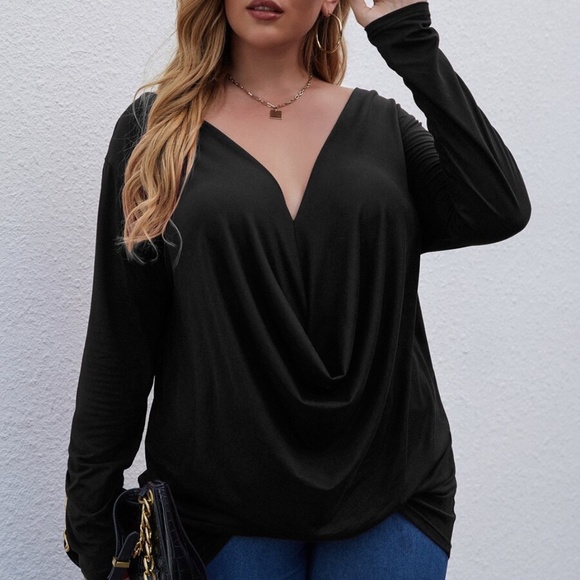 Plus Royal Blue Solid drape Front Long Sleeve Top - Picture 6 of 9